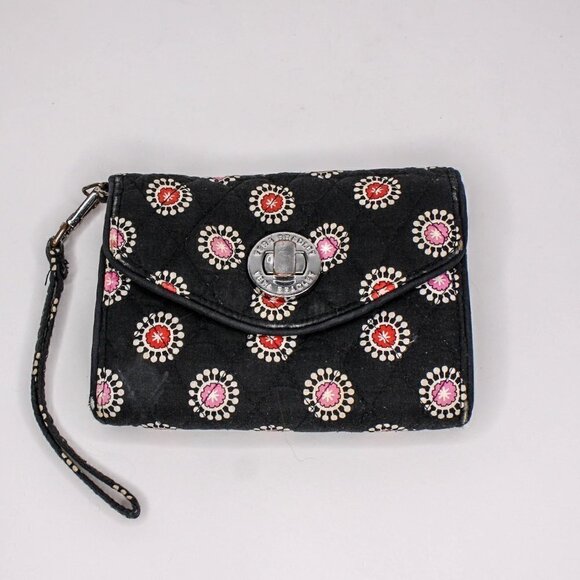 Vera Bradley Quilted Fabric Wristlet Wallet Black Pink Red - Picture 1 of 3